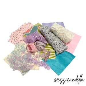 Assorted Fabric Squares and Lace Appliqué / Notions
